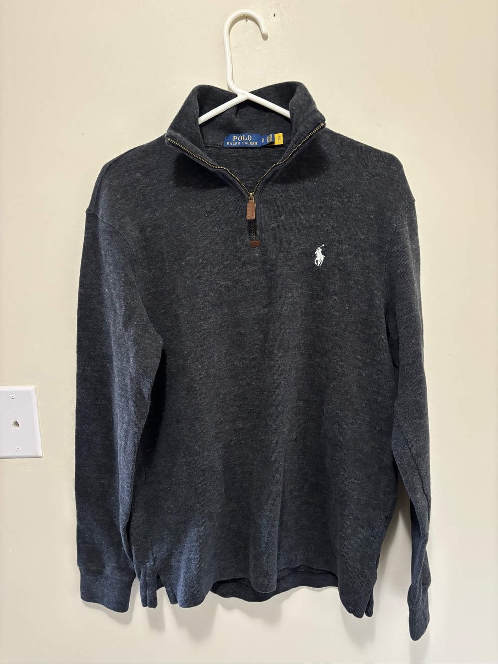 Polo Ralph Lauren Men's Estate Rib 1/4 Zip Heather Grey Pullover (Size Small)